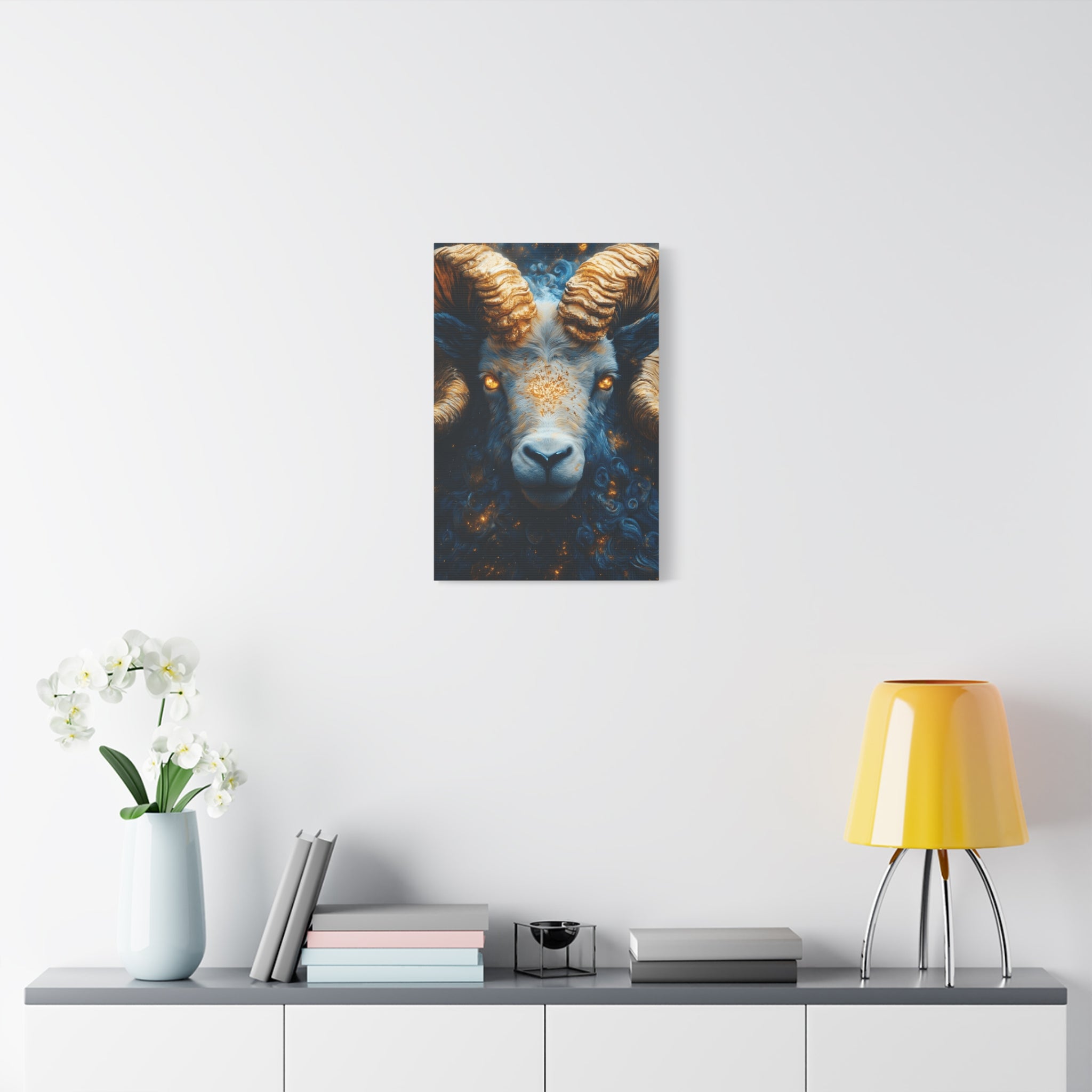 Stretched Canvas Wall Art Featuring Mystical Ram Design, Perfect for Home Decor, Art Lovers, Nature Enthusiasts, Gift Idea