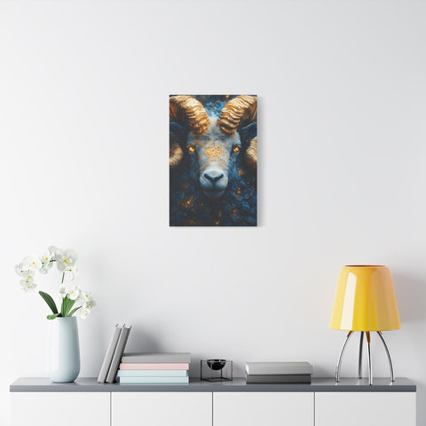 Stretched Canvas Wall Art Featuring Mystical Ram Design, Perfect for Home Decor, Art Lovers, Nature Enthusiasts, Gift Idea