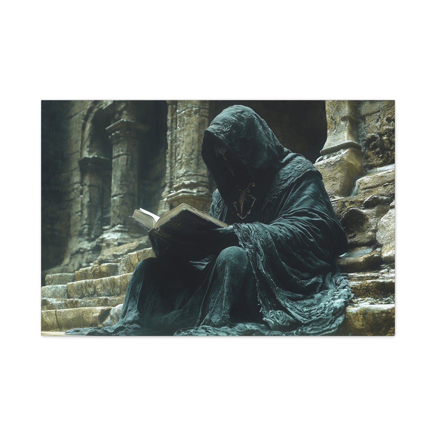 Mystical Monk Stretched Canvas Art, Dark Fantasy Wall Decor, Esoteric Home Decor, Unique Gifts for Art Lovers, Spiritual Artwork