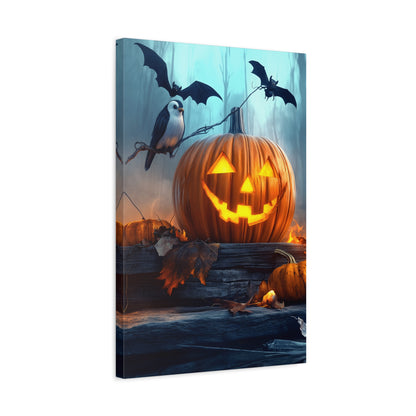 Halloween Canvas Art, Spooky Pumpkin Wall Decor, Fall Home Décor, Autumn Decoration, Bat and Crow Illustration