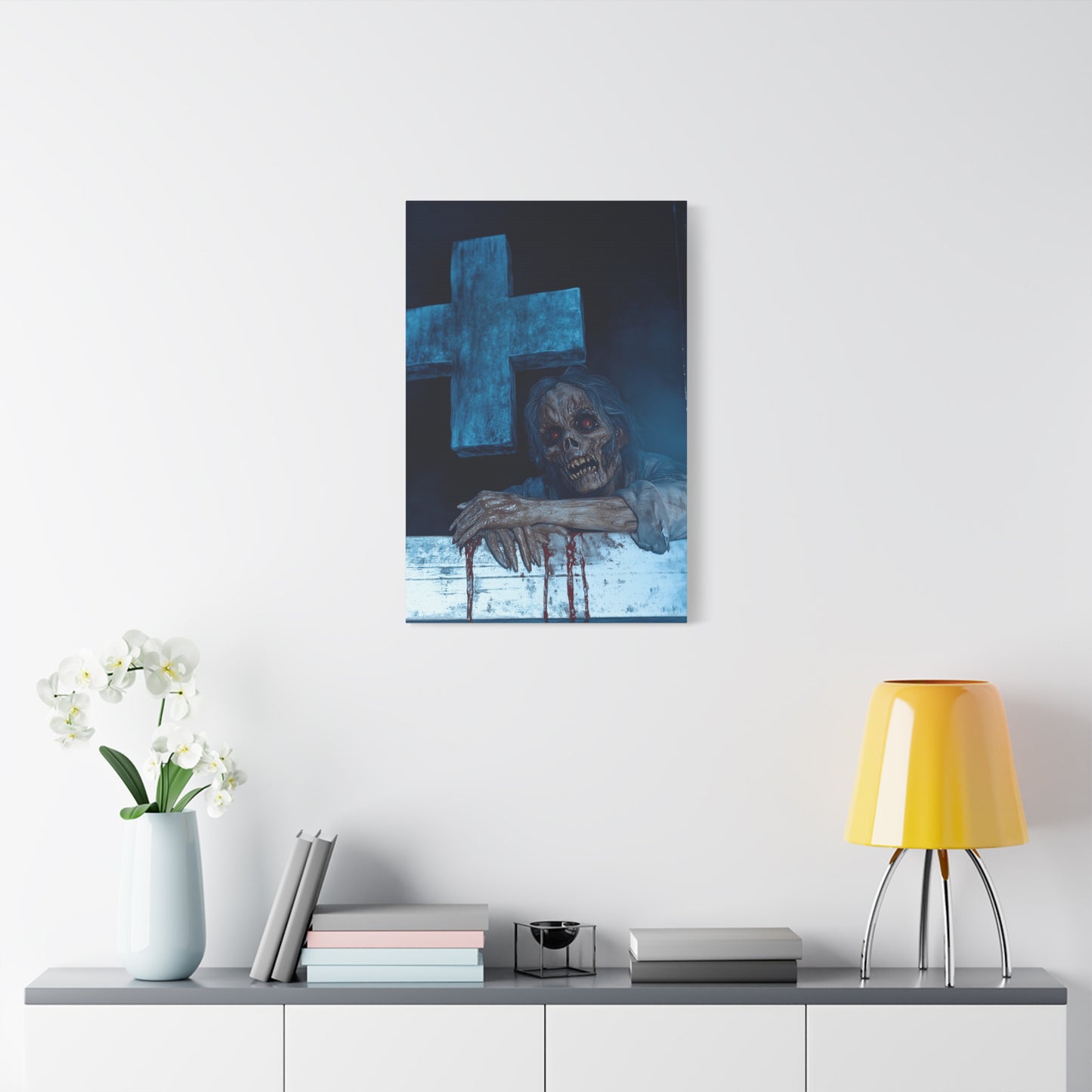 Macabre Zombie Wall Art Canvas, Horror Home Decor, Spooky Room Decoration, Unique Halloween Gift, Creepy Artwork for Living Room