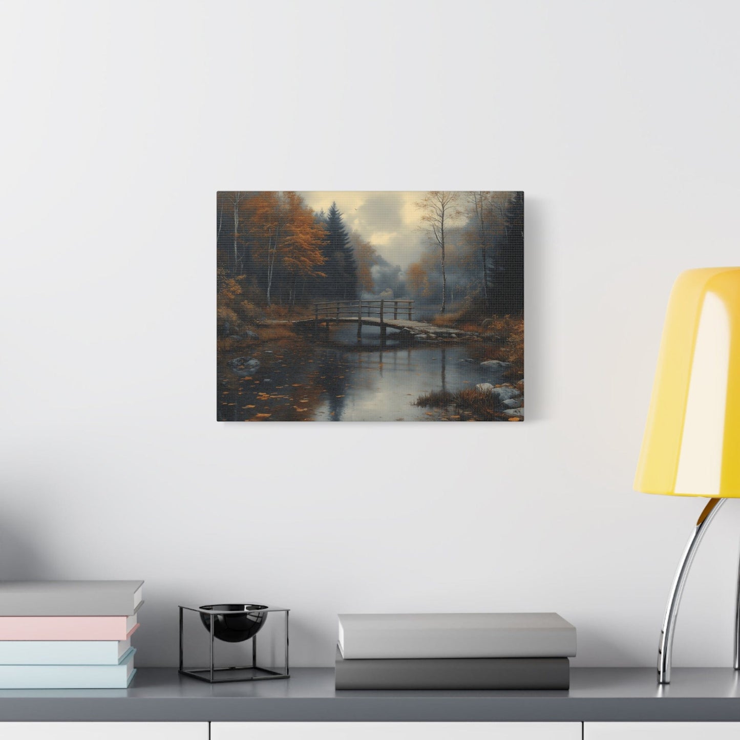 Autumn Landscape Canvas Print, Nature Art for Home Decor, Rustic Wall Art, Fall Decor, Bridge and River Painting