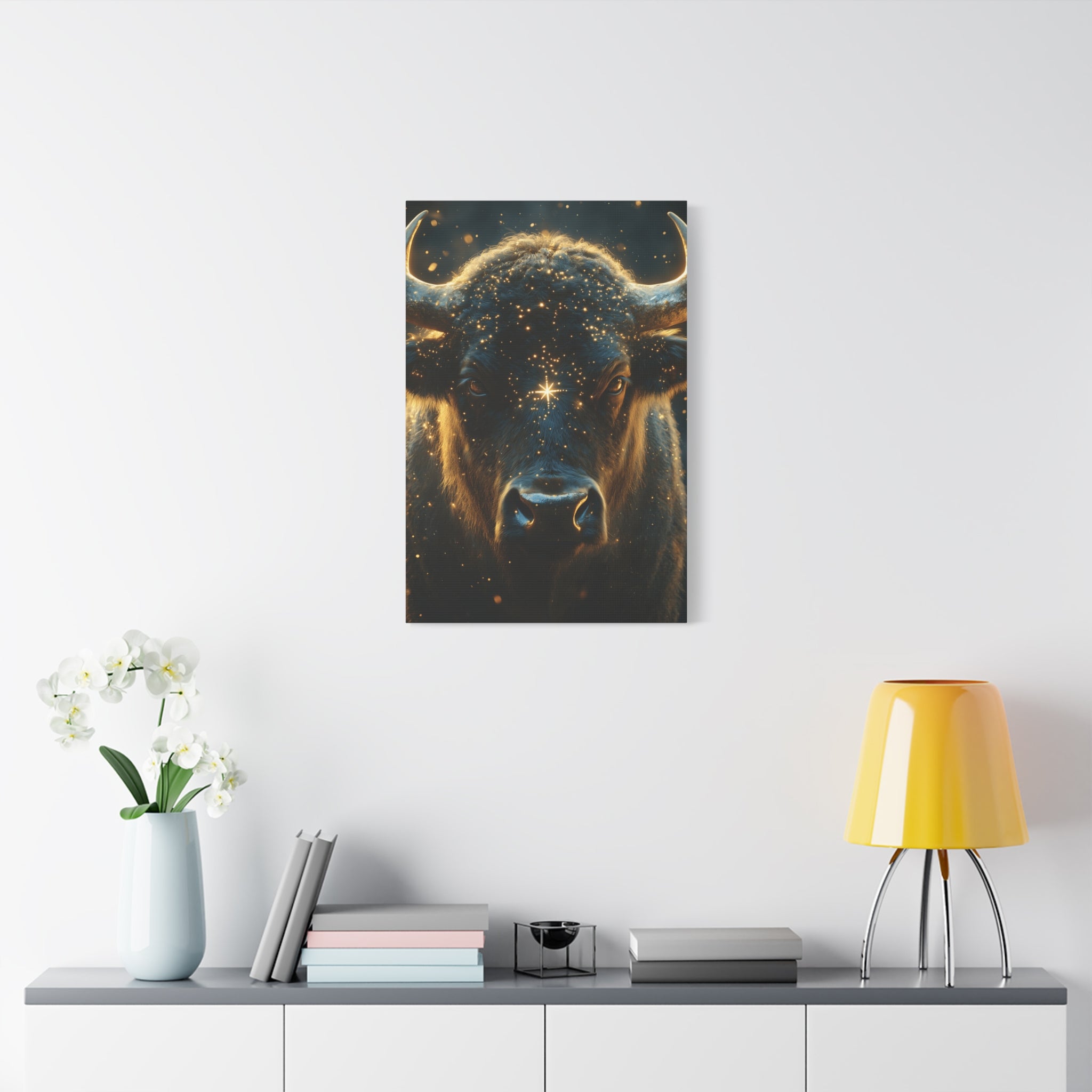 Cosmic Bull Canvas Art, Wall Décor, Home Office Artwork, Unique Gift, Rustic Vibe, Animal Lover Decor