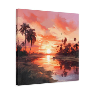 Sunset Canvas Wall Art, Tropical Landscape Decor, Coastal Home Decoration, Living Room Artwork, Gift for Nature Lovers