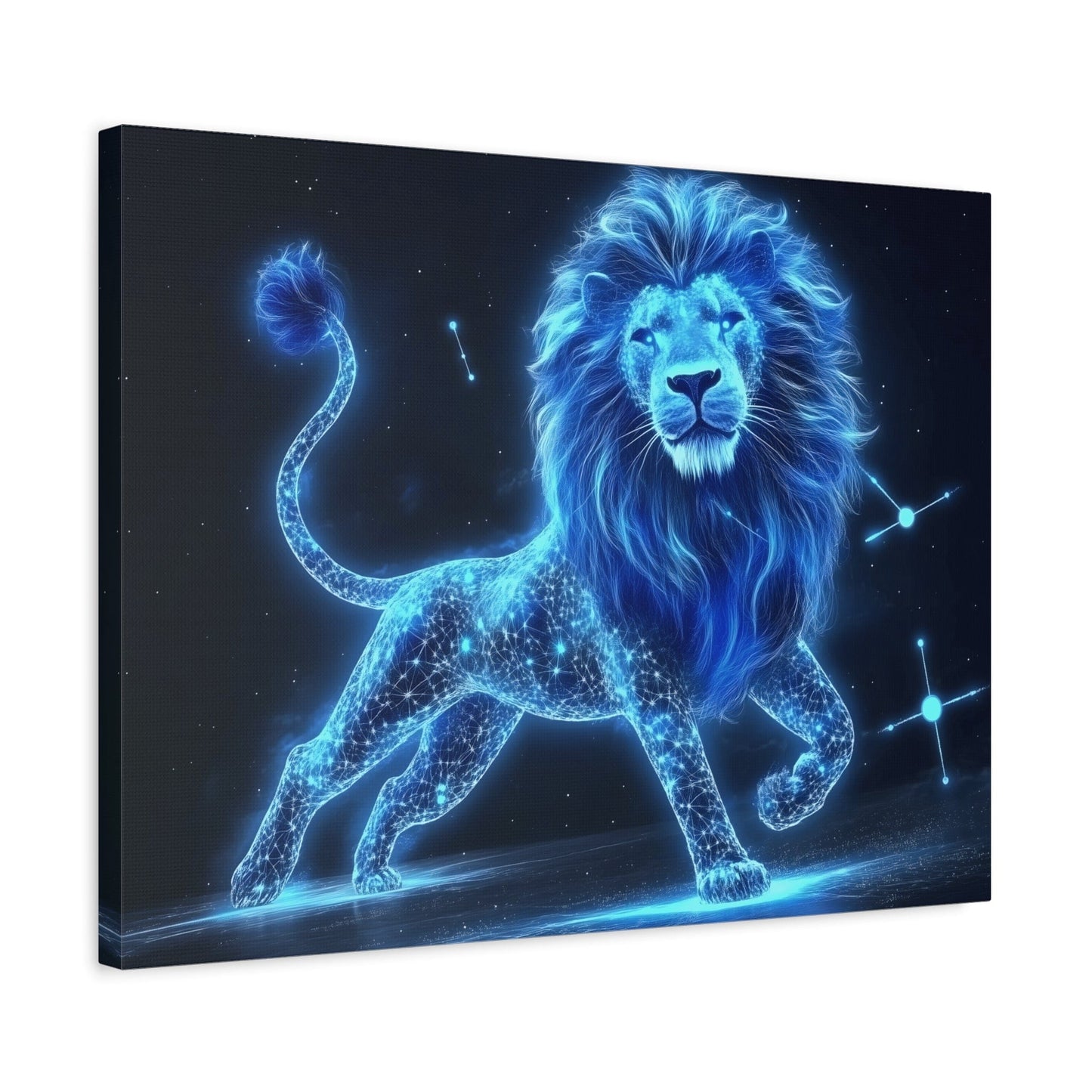 Celestial Lion Canvas Art, Cosmic Decor, Starry Night Wall Art, Gift for Animal Lovers, Home Office Decor, Vibrant Blue Canvas