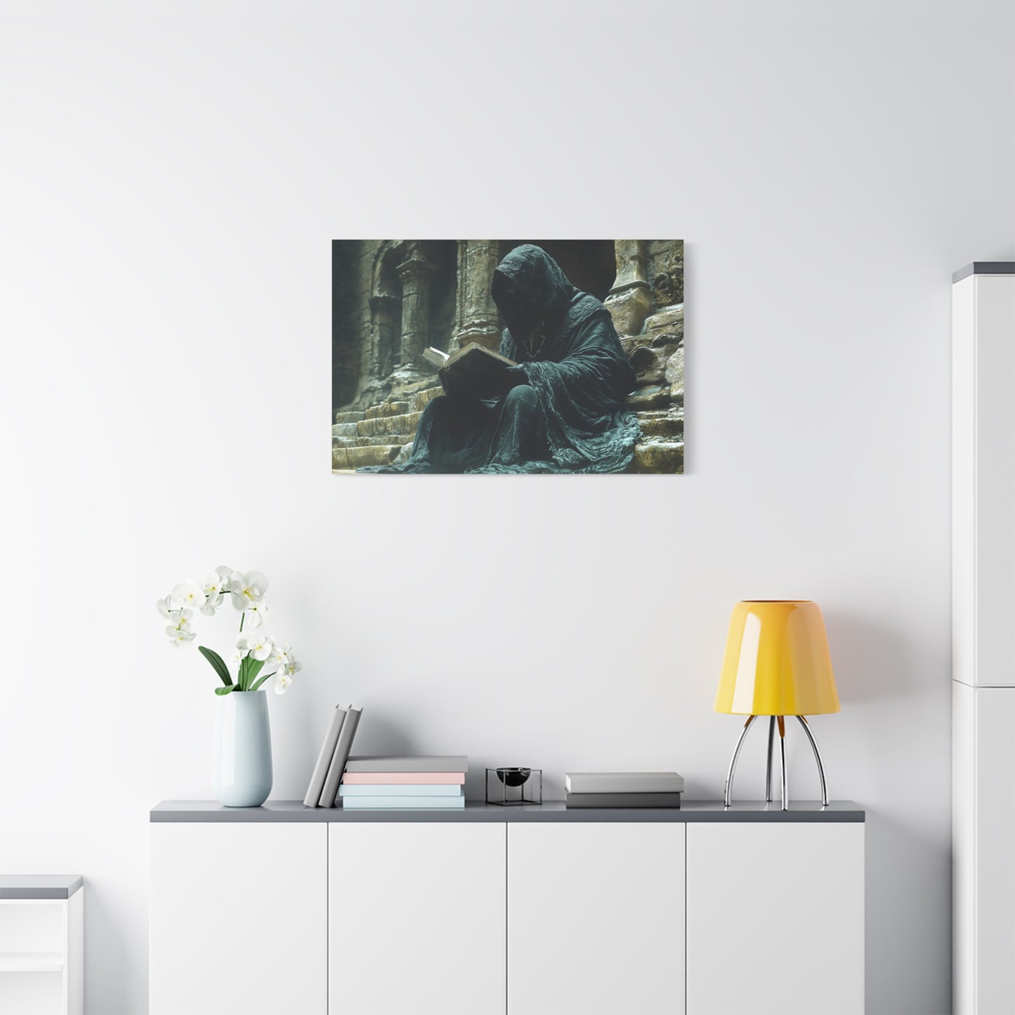 Mystical Monk Stretched Canvas Art, Dark Fantasy Wall Decor, Esoteric Home Decor, Unique Gifts for Art Lovers, Spiritual Artwork