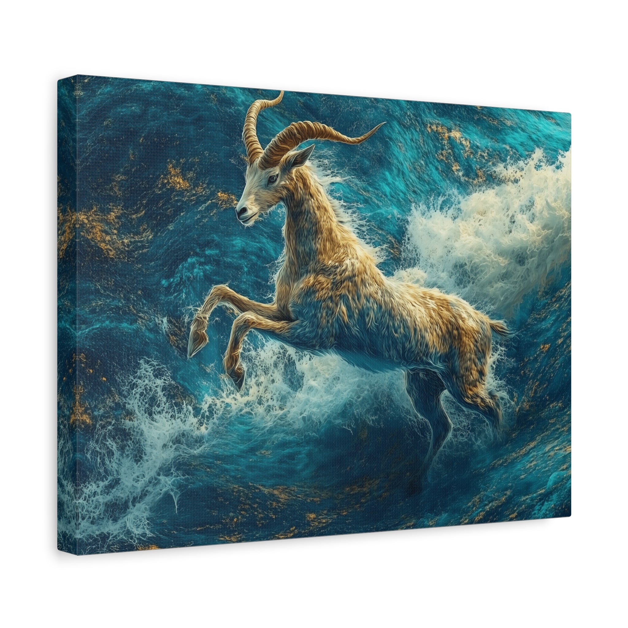Leaping Goat Canvas Art, Water Splash Wall Décor, Farmhouse Decor, Nature Art, Goat Lover Gift, Animal Wall Hanging