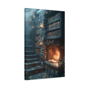 Cozy Fantasy Art Canvas, Enchanting Library Décor, Wall Art for Book Lovers, Mystical Home Aesthetic
