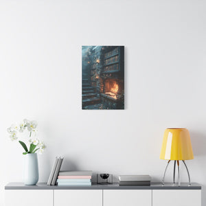 Cozy Fantasy Art Canvas, Enchanting Library Décor, Wall Art for Book Lovers, Mystical Home Aesthetic