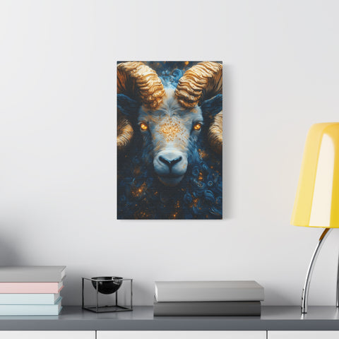 Stretched Canvas Wall Art Featuring Mystical Ram Design, Perfect for Home Decor, Art Lovers, Nature Enthusiasts, Gift Idea