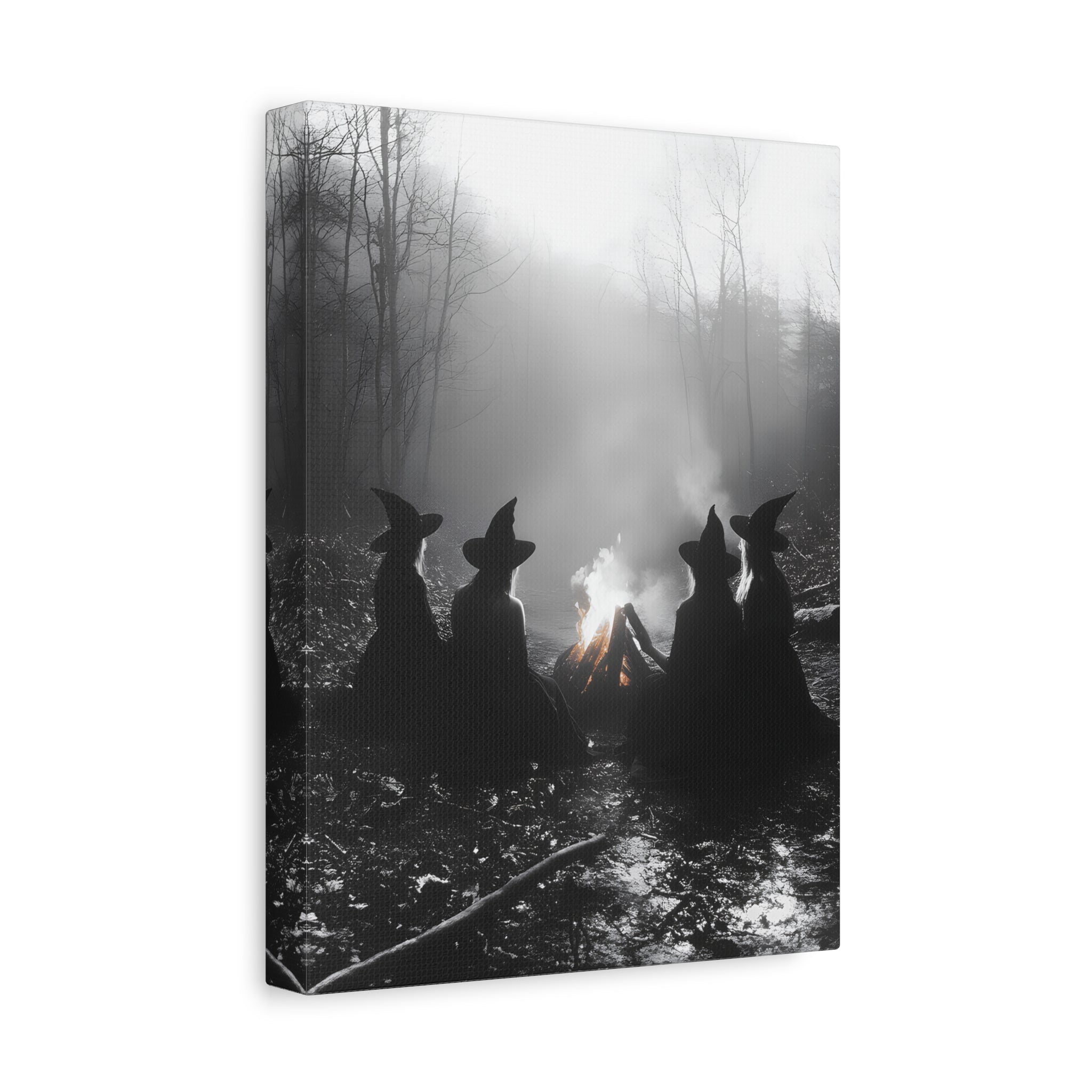 Mystical Witch Campfire Canvas Art, Boho Wall Decor, Halloween Home Decor, Witchy Aesthetic Art, Dark Forest Scene