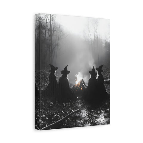 Mystical Witch Campfire Canvas Art, Boho Wall Decor, Halloween Home Decor, Witchy Aesthetic Art, Dark Forest Scene