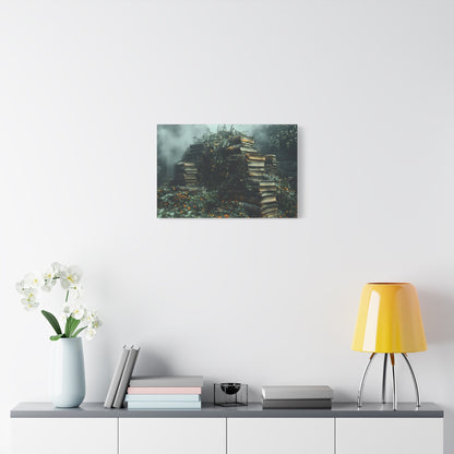Mystical Book Stack Canvas Art, Enchanted Wall Decor, Literary Home Decor, Cozy Living Room Art, Nature Aesthetic