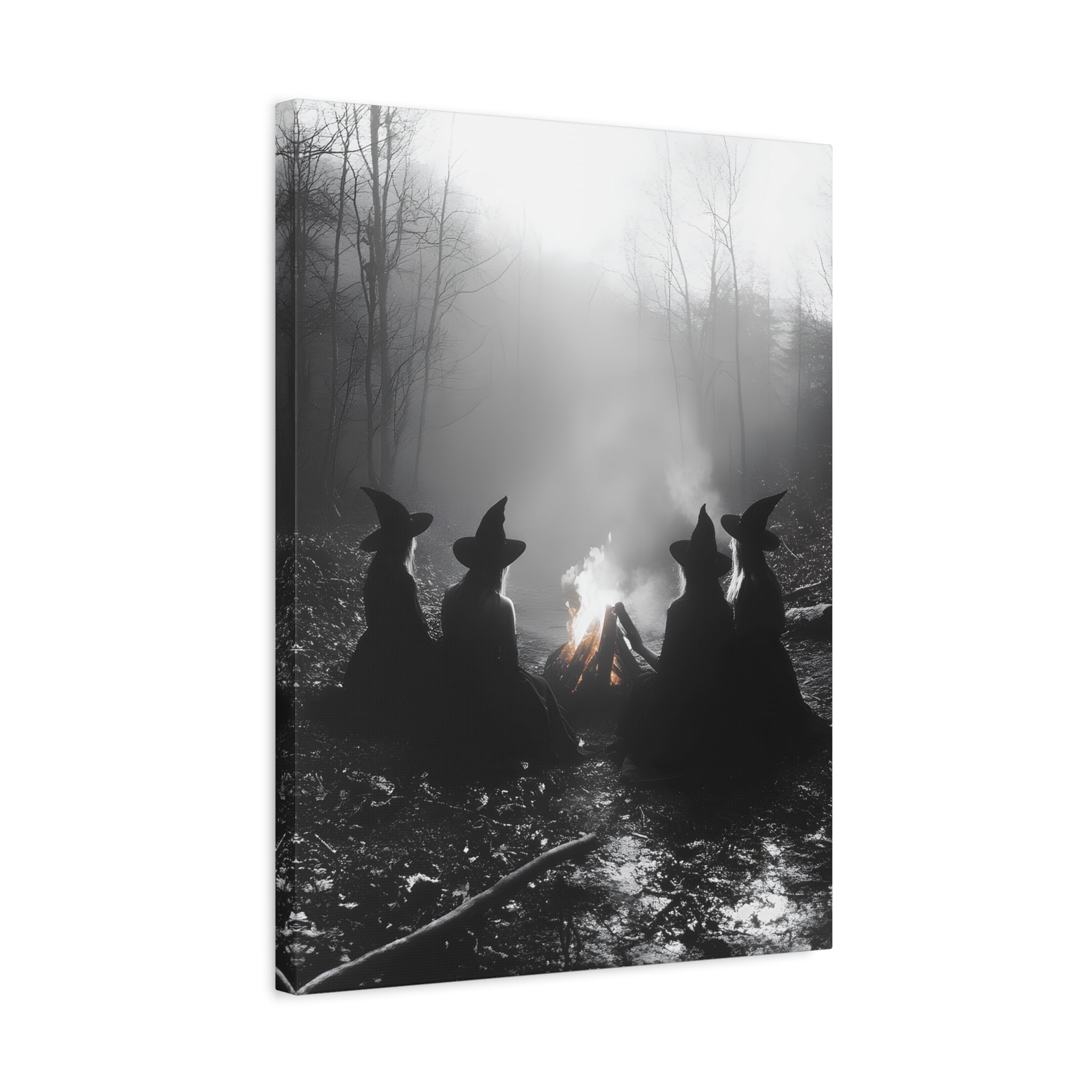 Mystical Witch Campfire Canvas Art, Boho Wall Decor, Halloween Home Decor, Witchy Aesthetic Art, Dark Forest Scene