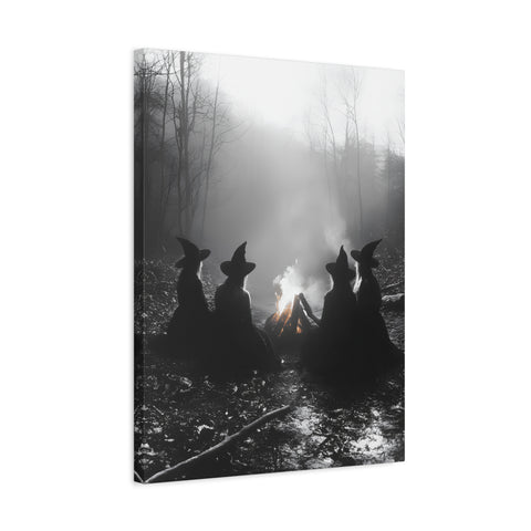 Mystical Witch Campfire Canvas Art, Boho Wall Decor, Halloween Home Decor, Witchy Aesthetic Art, Dark Forest Scene