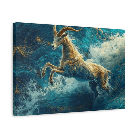 Leaping Goat Canvas Art, Water Splash Wall Décor, Farmhouse Decor, Nature Art, Goat Lover Gift, Animal Wall Hanging