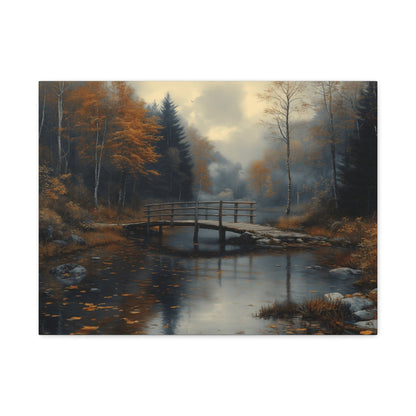 Autumn Landscape Canvas Print, Nature Art for Home Decor, Rustic Wall Art, Fall Decor, Bridge and River Painting
