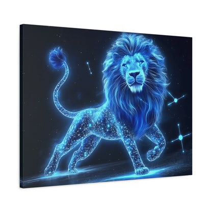 Celestial Lion Canvas Art, Cosmic Decor, Starry Night Wall Art, Gift for Animal Lovers, Home Office Decor, Vibrant Blue Canvas