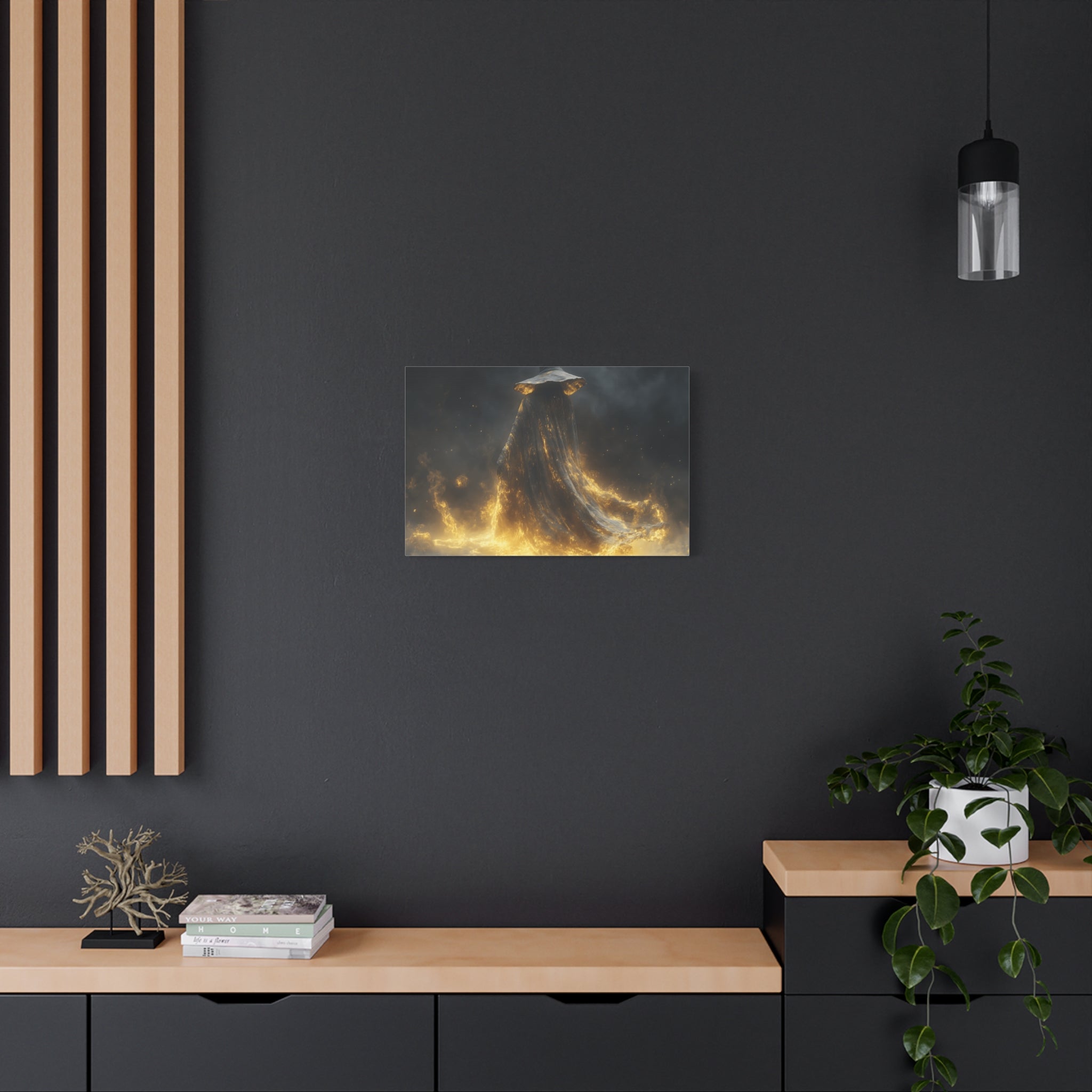 Canvas Wall Art, Fantasy Decor, Wizard Artwork, Fire Theme, Mystical Home Accent