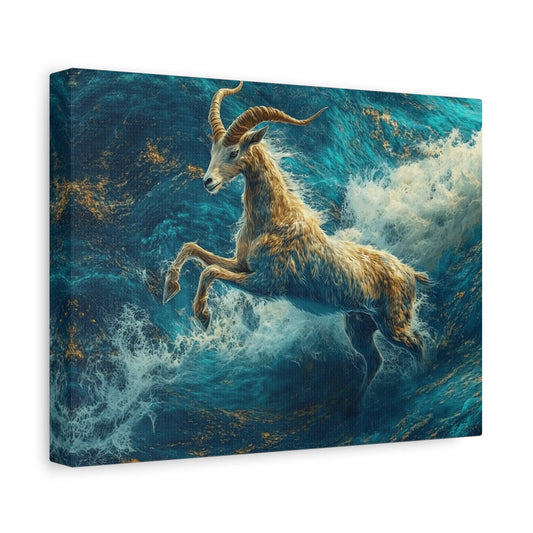 Leaping Goat Canvas Art, Water Splash Wall Décor, Farmhouse Decor, Nature Art, Goat Lover Gift, Animal Wall Hanging