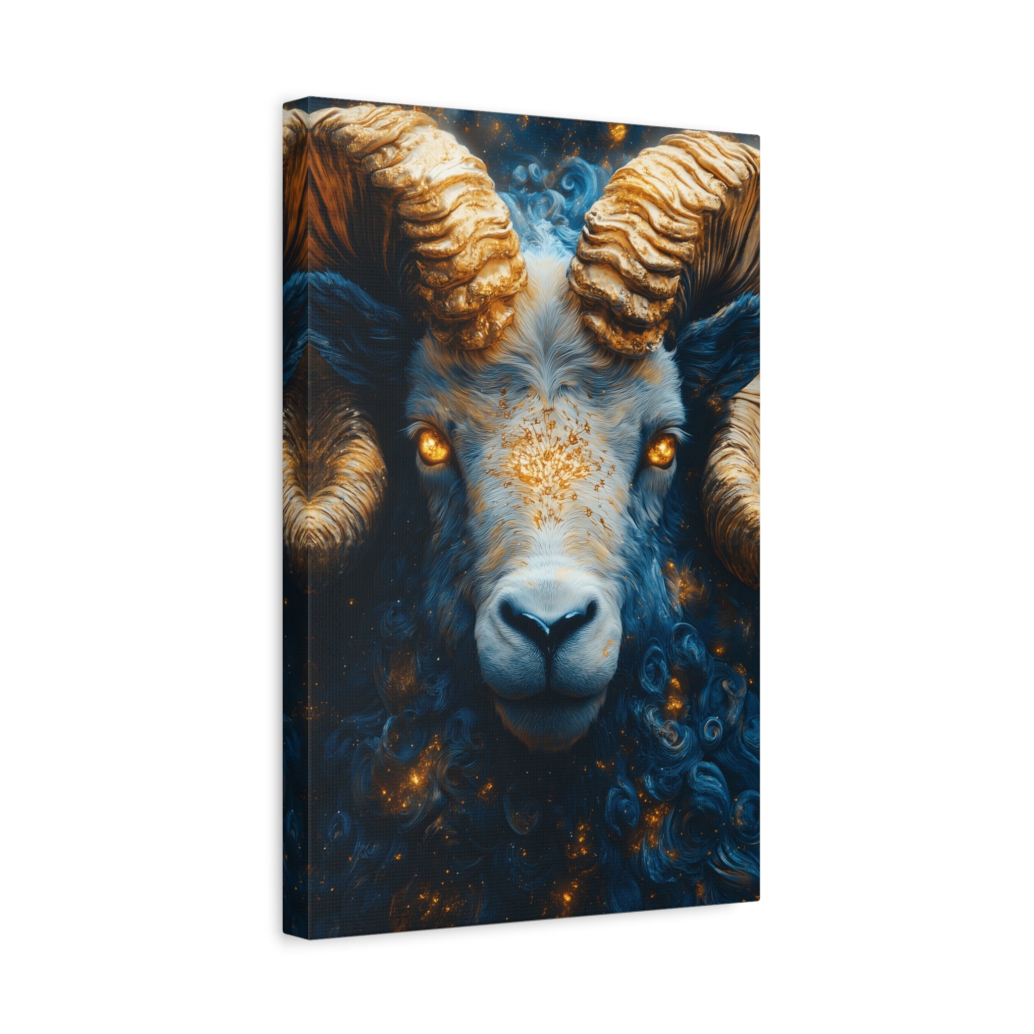 Stretched Canvas Wall Art Featuring Mystical Ram Design, Perfect for Home Decor, Art Lovers, Nature Enthusiasts, Gift Idea