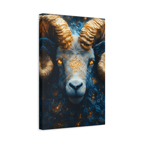 Stretched Canvas Wall Art Featuring Mystical Ram Design, Perfect for Home Decor, Art Lovers, Nature Enthusiasts, Gift Idea