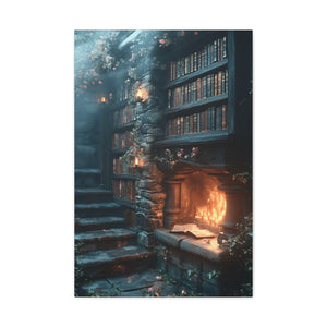 Cozy Fantasy Art Canvas, Enchanting Library Décor, Wall Art for Book Lovers, Mystical Home Aesthetic