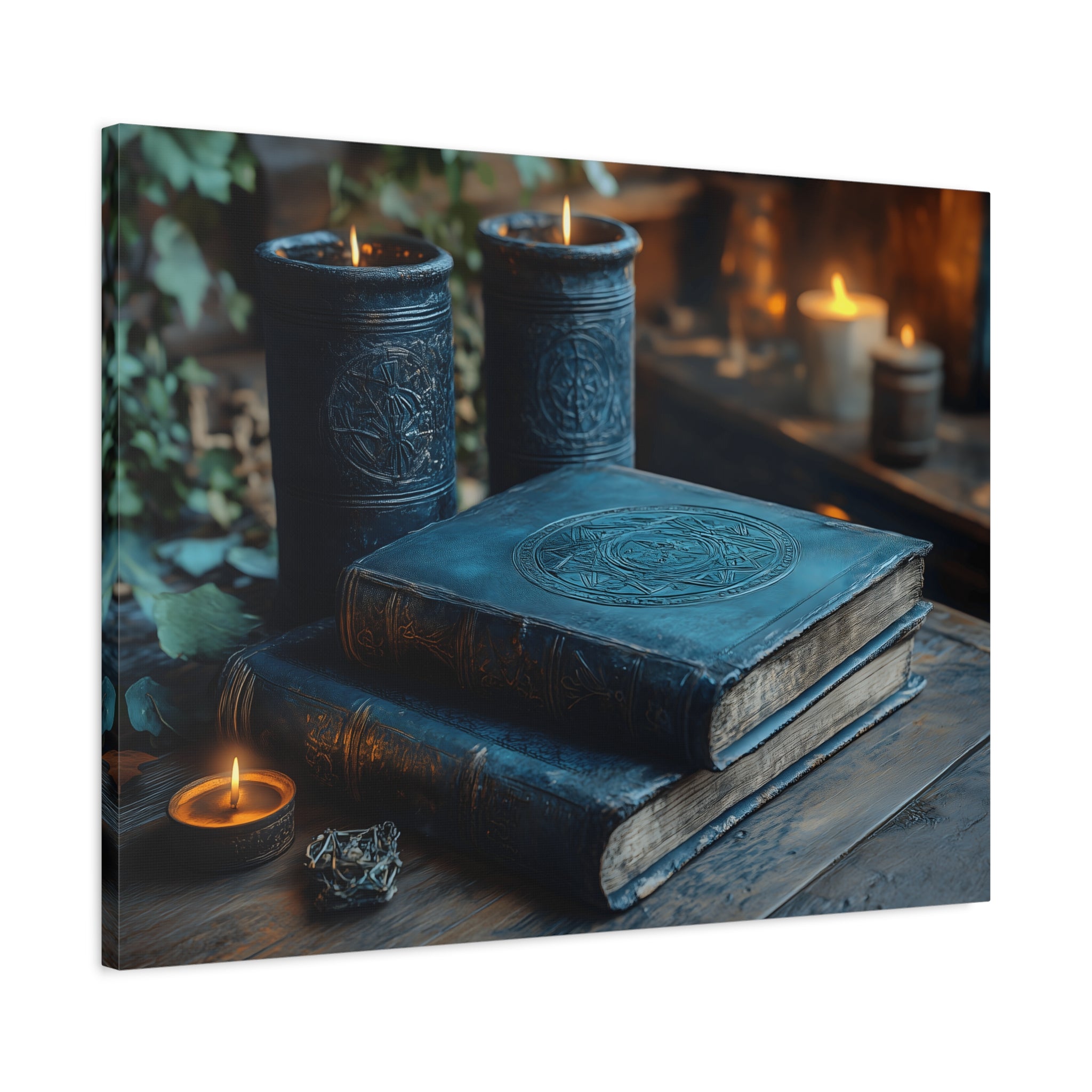 Mystical Book Canvas Art, Enchanted Decor, Gothic Wall Art, Dark Academia Home Decor, Candlelight Aesthetic