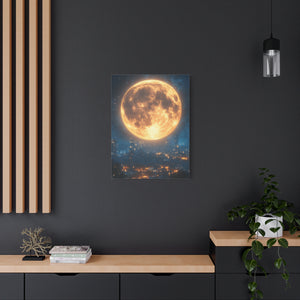 Stretched Canvas Art, Moonlit Cityscape, Home Decor, Starry Night Wall Art, Unique Gift for Moon Lovers