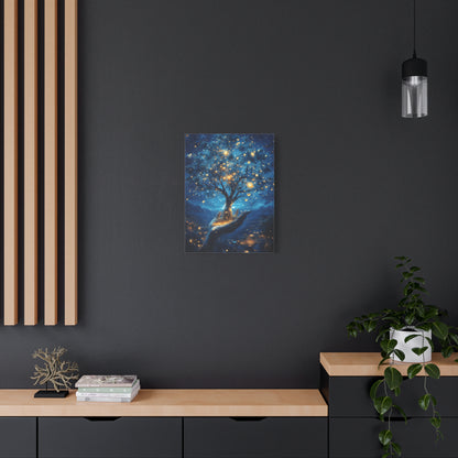 Stretched Canvas Art Print - Dreamy Night Tree Design, Home Decor, Gift for Nature Lovers, Bohemian Wall Art, Mindful Decor