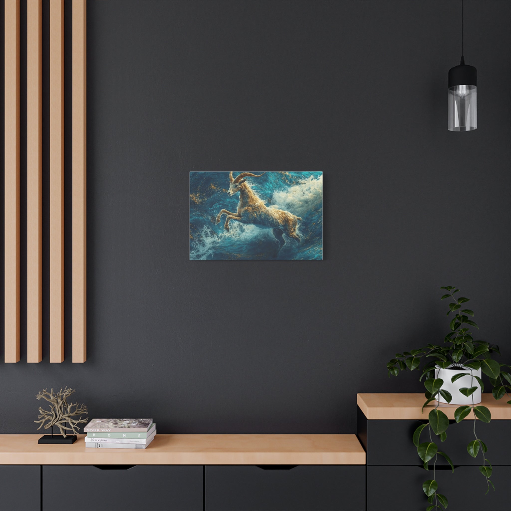 Leaping Goat Canvas Art, Water Splash Wall Décor, Farmhouse Decor, Nature Art, Goat Lover Gift, Animal Wall Hanging