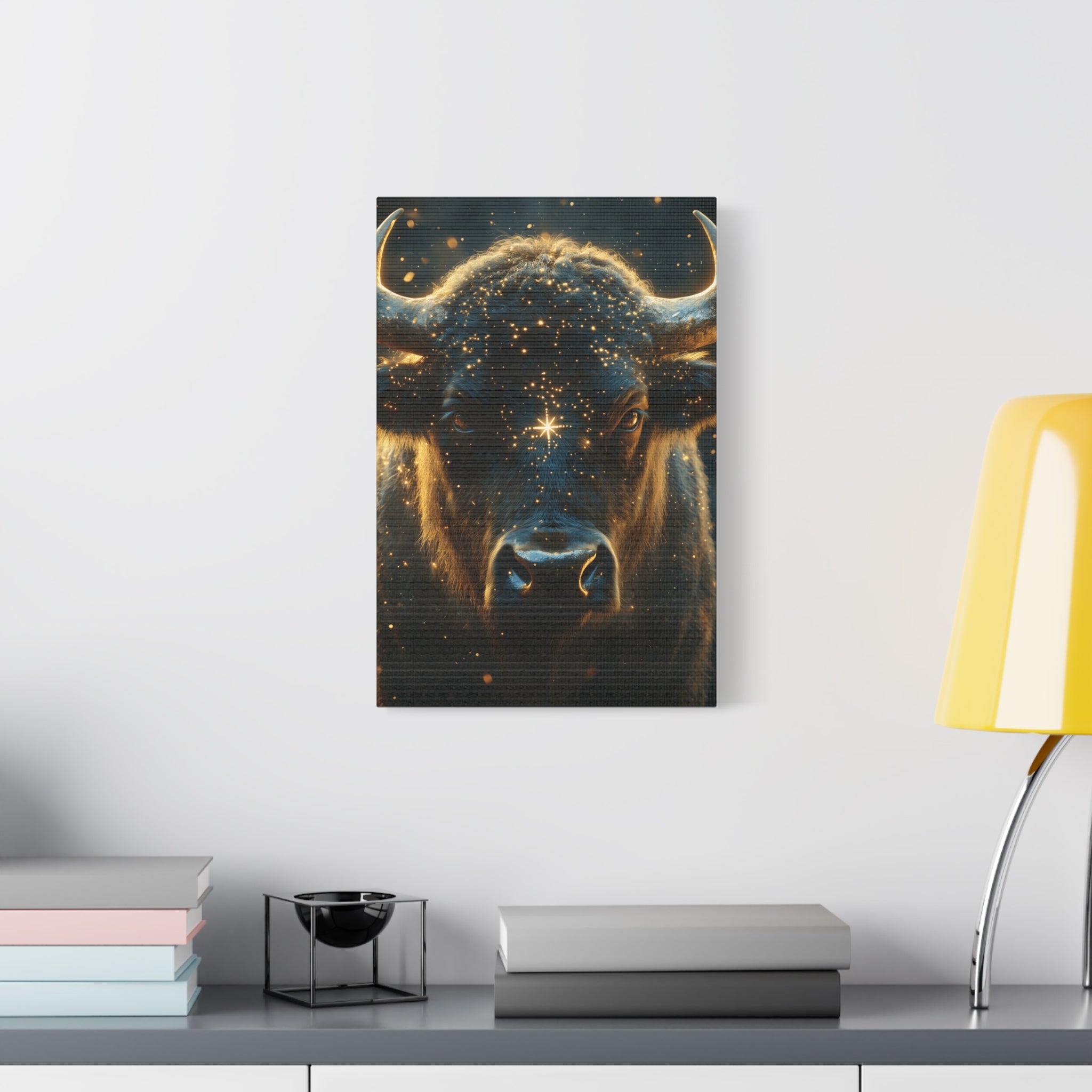 Cosmic Bull Canvas Art, Wall Décor, Home Office Artwork, Unique Gift, Rustic Vibe, Animal Lover Decor