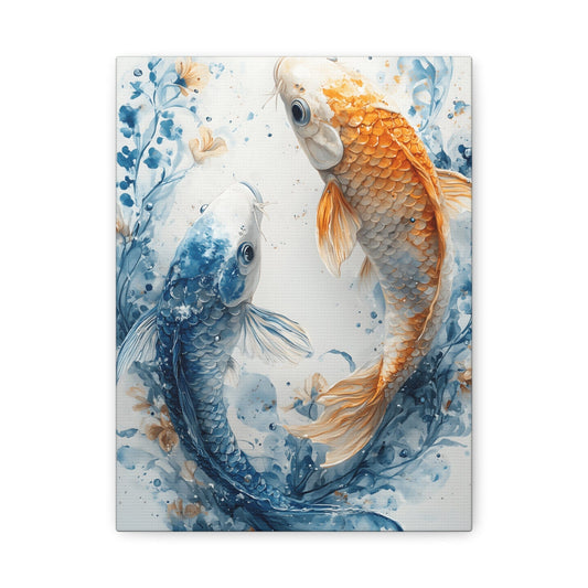 Artistic Koi Canvas, Home Decor, Gift Idea, Asian Wall Art, Unique Art Piece
