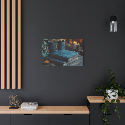 Mystical Book Canvas Art, Enchanted Decor, Gothic Wall Art, Dark Academia Home Decor, Candlelight Aesthetic