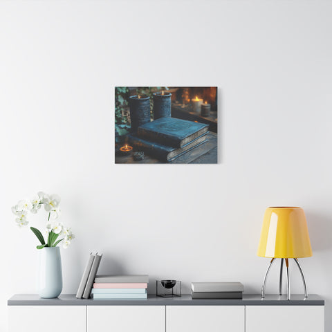 Mystical Book Canvas Art, Enchanted Decor, Gothic Wall Art, Dark Academia Home Decor, Candlelight Aesthetic