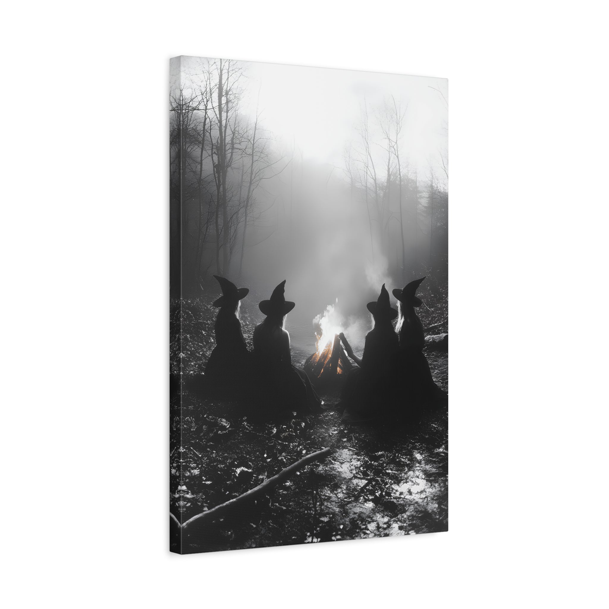 Mystical Witch Campfire Canvas Art, Boho Wall Decor, Halloween Home Decor, Witchy Aesthetic Art, Dark Forest Scene