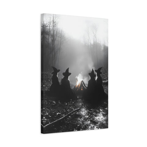 Mystical Witch Campfire Canvas Art, Boho Wall Decor, Halloween Home Decor, Witchy Aesthetic Art, Dark Forest Scene