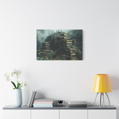 Mystical Book Stack Canvas Art, Enchanted Wall Decor, Literary Home Decor, Cozy Living Room Art, Nature Aesthetic