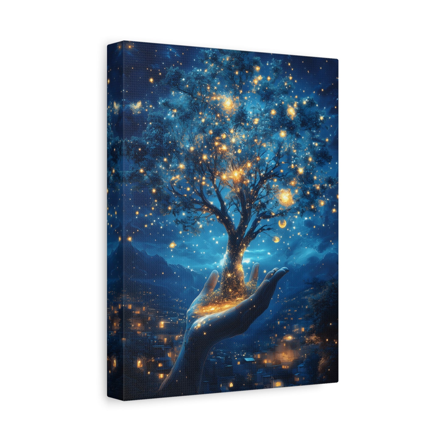 Stretched Canvas Art Print - Dreamy Night Tree Design, Home Decor, Gift for Nature Lovers, Bohemian Wall Art, Mindful Decor
