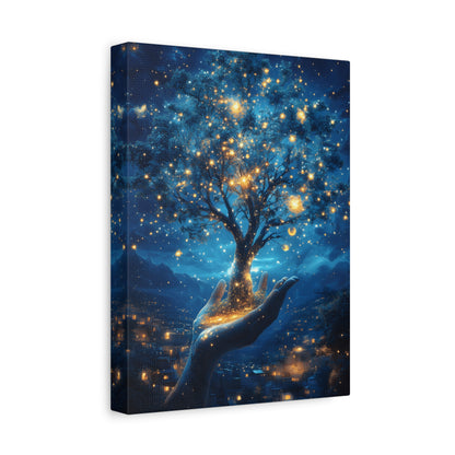 Stretched Canvas Art Print - Dreamy Night Tree Design, Home Decor, Gift for Nature Lovers, Bohemian Wall Art, Mindful Decor